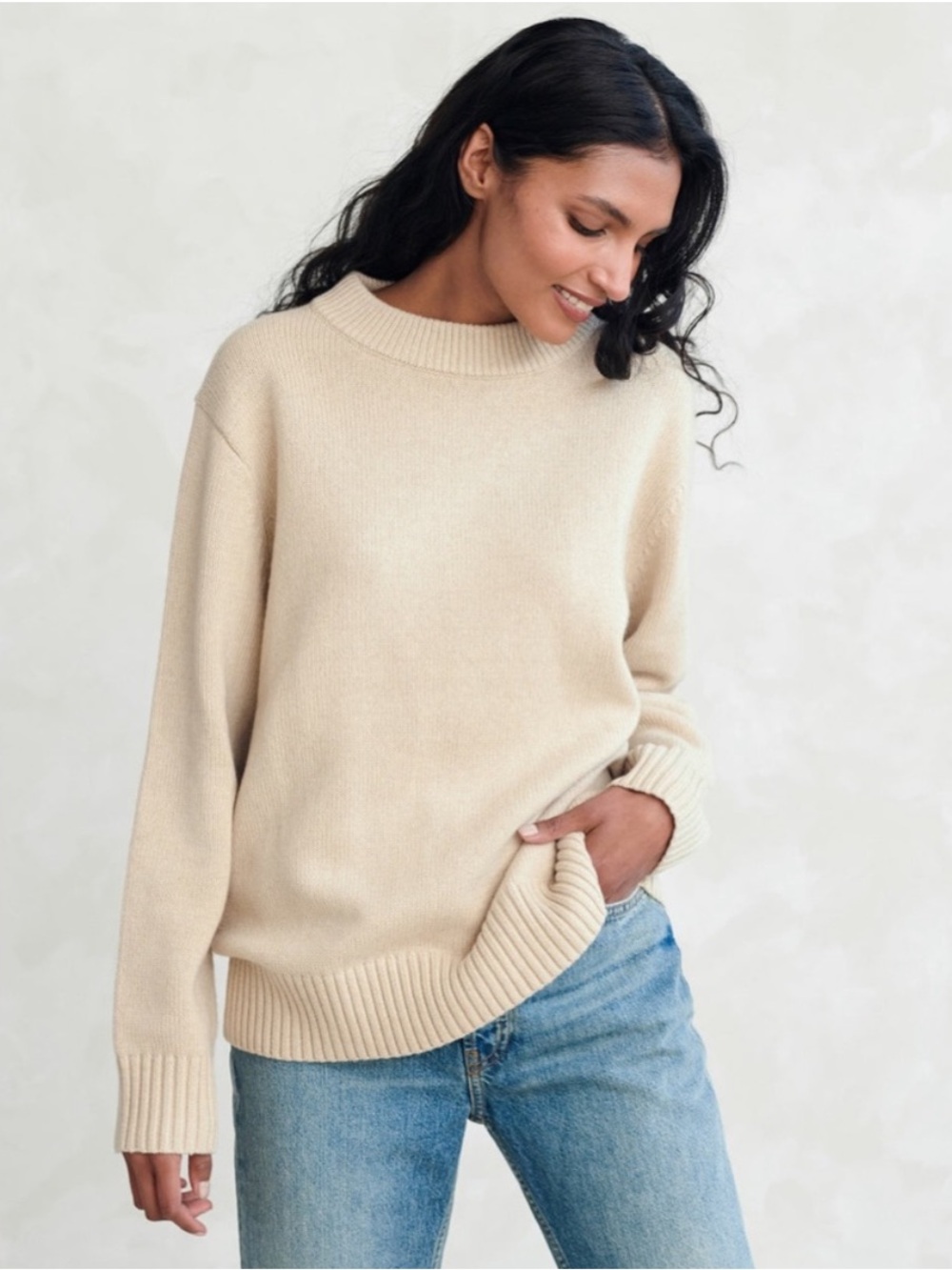 Jenni Kayne XXS Oversized Cashmere Cotton Crewneck Sweater Beige